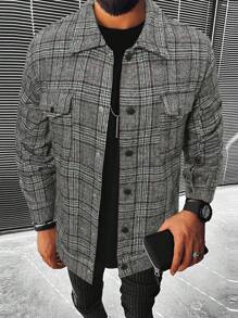 Manfinity Homme 男士格紋印花翻蓋口袋前紐扣夾克 - 彩色 - 查看 1