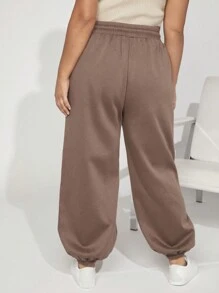 SHEIN BASICS Plus Cozy Fleece Drawstring Waist Pocket Patched Sweatpants