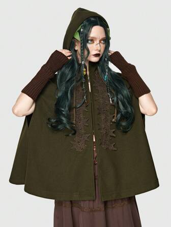 Fairycore Manteau Cape Imprimé Floral Zippé À Capuche