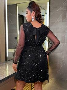 Allurite Plus Contrast Mesh Overlap Collar Dress