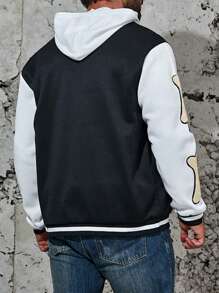 Manfinity LEGND Men Plus Letter Patched Striped Trim Colorblock Drop Shoulder Varsity Jacket - Multicolor - View 2