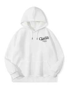 男士汽車和標語圖案抽繩連帽衫 - 白色 - 查看 2