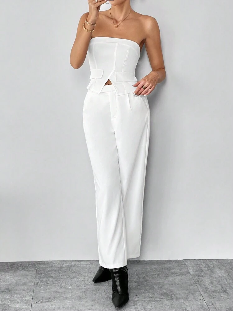 Solid Tube Top & Wide Leg Pants