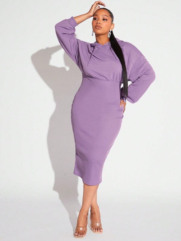 SHEIN SXY Große Größe Hoodie Kleid mit Drop Shoulder Tunnelzug,