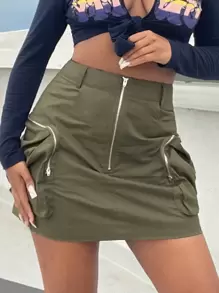 SHEIN SXY Zip Fly Pocket Side Skirt
