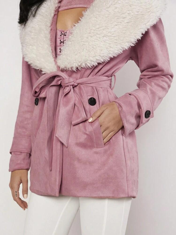 Borg Collar Belted Coat