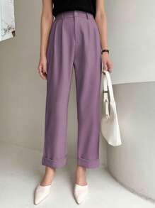 DAZY 女士纯色褶皱口袋商务休闲常规长度裤子，女士正装裤子