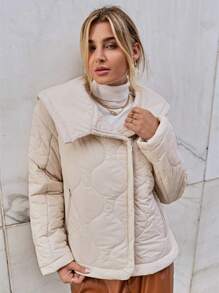 SHEIN Essnce 拉鍊絎縫外套 - 米色 - 查看 1