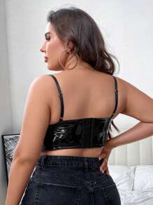 Plus Studded Detail PU Leather Bra - Black - View 2