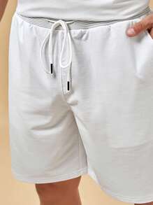 Manfinity Homme Men Plus Contrast Trim Polo Shirt & Shorts - White - View 4