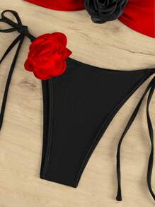 SHEIN Swim 夏季海灘3D玫瑰色彩分塊束頸連帽捆邊比基尼套裝 - 彩色 - 查看 5