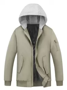 Manfinity Homme Men's Loose Fit Hooded Padded Coat With Zipper - Green - View 3