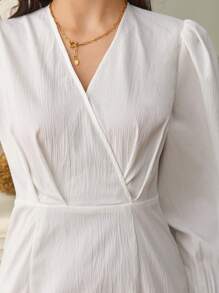 SHEIN Frenchy Surplice Neck Lantern Sleeve Dress Without Belt