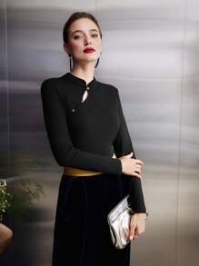 MOTF PREMIUM VISCOSE-BLEND CHEONGSAM STYLE TOP