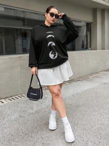 SHEIN Essnce Plus Size Moon Print Drop Shoulder Sweatshirt - Black - View 5