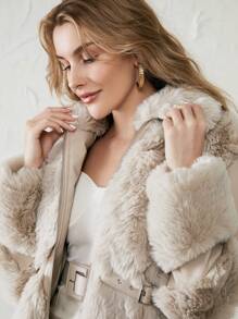 Anewsta Abrigo con diseño con hebilla de peluche - Beis - Ver 5