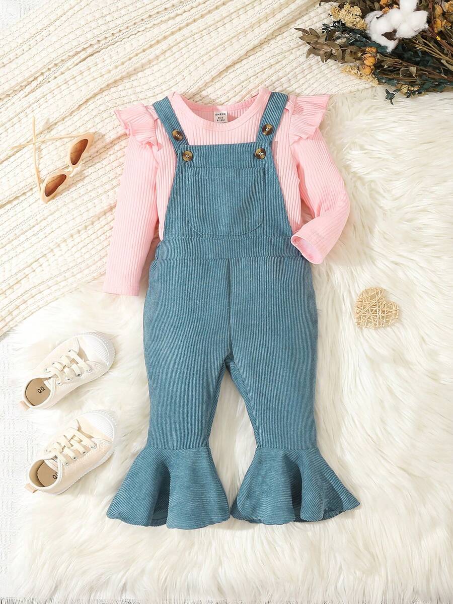 女嬰荷葉邊 T 恤和繩索連身褲 - 彩色 - 查看 1