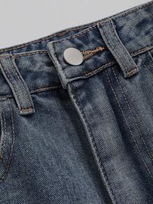 DAZY 高腰直筒牛仔裤、宽松牛仔裤 - 深色水洗藍 - 查看 7