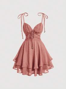 SHEIN MOD 圓點肩上打結雙層下擺吊帶洋裝