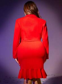 SHEIN SXY Plus Lapel Neck Crop Blazer & Mermaid Hem Skirt