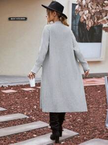 SHEIN LUNE Chất rắn Nút phía trước Áo nịt dài - Xám - Xem 2