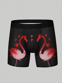 Men's Funny Cute Black High Stretch Flamingo Print Trunks Swim Shorts - Black - View 3