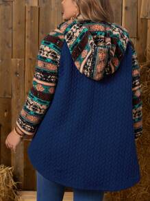 EMERY ROSE Plus Geo Print Raglan Sleeve Button Front Coat - Blue - View 2