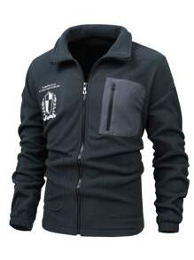 Manfinity Sport Corelite Men Slogan Graphic Zip Up Sports Jacket Workout Tops Grey Jacket - Grey - View 1