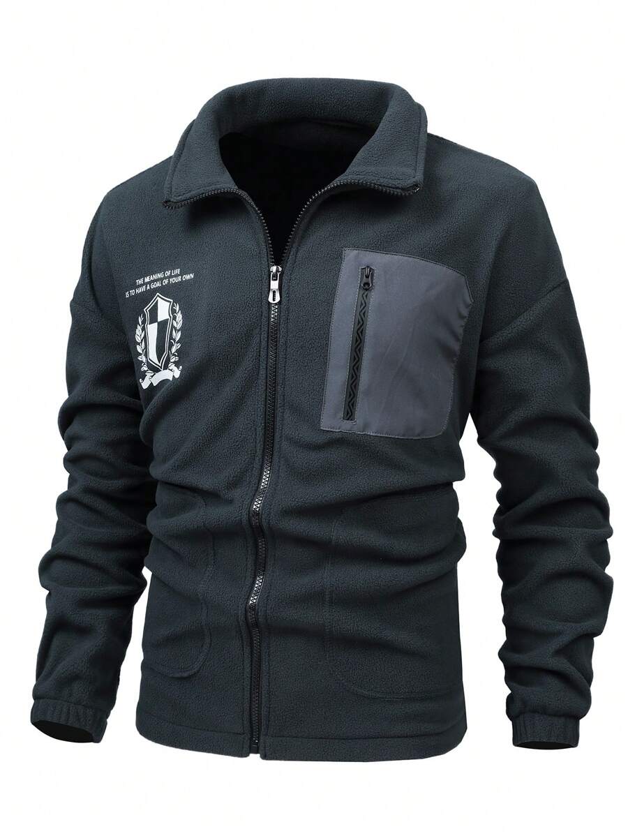 Manfinity Sport Corelite Men Slogan Graphic Zip Up Sports Jacket Workout Tops Grey Jacket - Grey - View 1