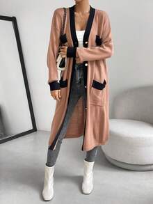 SHEIN Unity 拼接邊雙口袋落肩袖開襟衫 - 紫紅色 - 查看 4