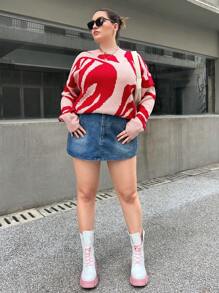 SHEIN Essnce 大碼圖形圖案落肩袖套頭毛衣 - 彩色 - 查看 1