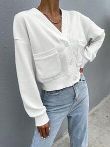 SHEIN Unity Dual Pocket Drop Shoulder Crop Jacket - White - View 5