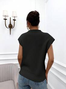SHEIN LUNE Solid Batwing Sleeve Sweater Vest - Black - View 2