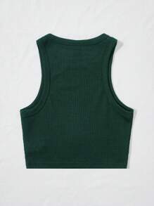 SHEIN EZwear 字母圖案條紋針織背心上衣 - 墨綠色 - 查看 2