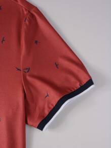 Manfinity Mode Men Bird Print Contrast Trim Polo Shirt - Red - View 3
