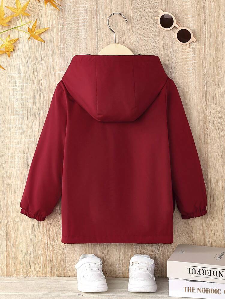 Young Boy Letter Patched Detail Teddy Lined Hooded Coat Without Tee