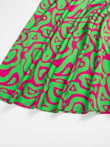 Allover Print Lantern Sleeve Dress - 綠色 - 查看 6