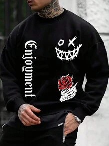 Manfinity LEGND Men Plus Floral & Letter Graphic Sweatshirt - Black - View 1