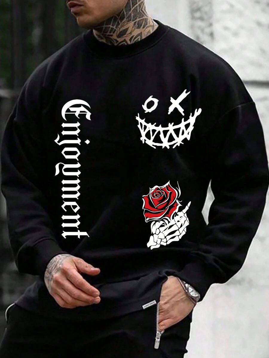 Manfinity LEGND Men Plus Floral & Letter Graphic Sweatshirt - Black - View 1