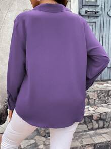 Vionelle Plus Solid Snap Button Front Blouse Women Shirt Fall Cloth For Women - Purple - View 2