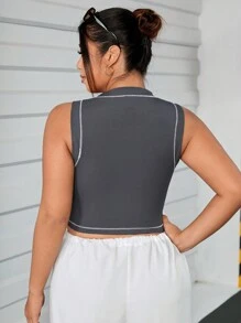 SHEIN EZwear 大碼頂針短款背心 - 深灰色 - 查看 2