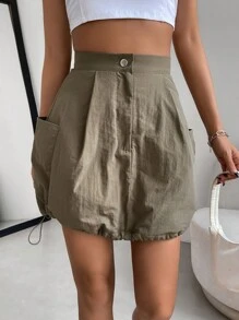 SHEIN Unity Drawstring Hem Dual Pocket Skirt - Army Green - View 3