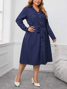 EMERY ROSE 大碼翻蓋細節腰帶襯衫洋裝