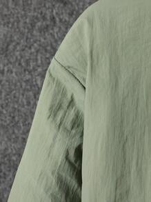 Tween Boy Zip Up Drop Shoulder Padded Coat Without Hoodie - Army Green - View 5