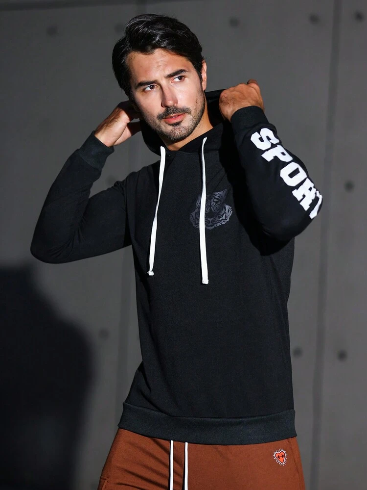 Men Letter Graphic Drawstring Sports Sweatshirt Men Sweatshirt