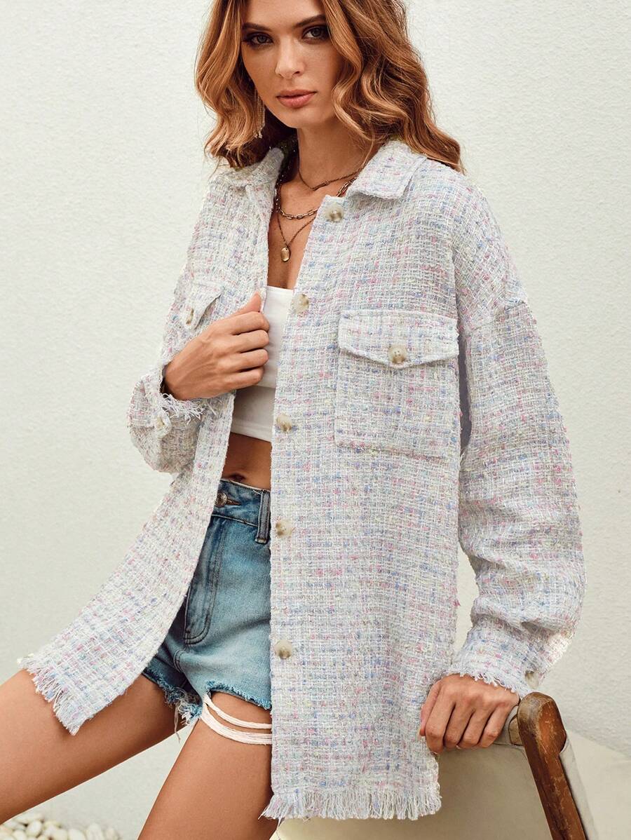 SHEIN VCAY Thuốc nhuộm Không gian Thả vai Túi có nắp Áo khoác - Nhiều màu - Xem 1