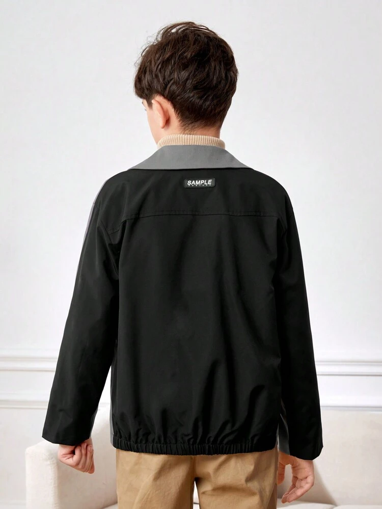 Tween Boy Letter Graphic Flap Pocket Single Button Jacket
