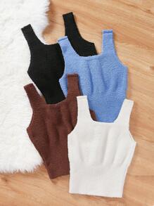 SHEIN Essnce 4pcs Chất rắn Áo Tank dệt kim - Nhiều màu - Xem 2