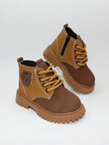 Baby Colorblock Zipper Side Lace Up Boots - Brown - View 5