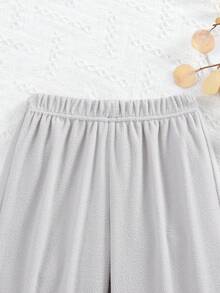 SHEIN Cô gái Tween Chất rắn Eo đàn hồi Quần - Xám - Xem 4